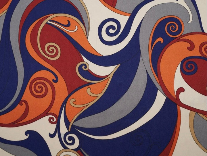 Charmeuse Satin Fabric by the yard -  Navy orange red paisley pucci inspired print