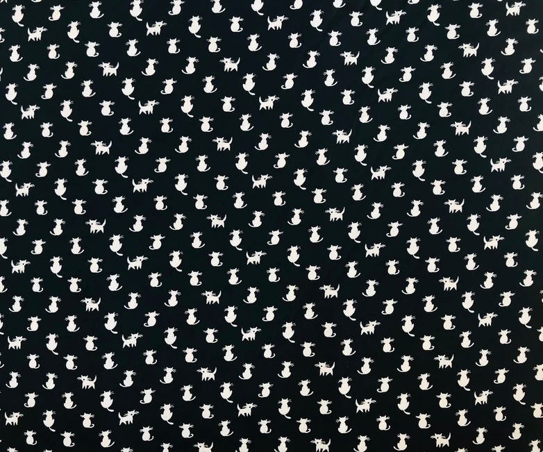 Lightweight  satin fabric by the yard - Black and gray cats print