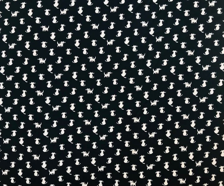 Lightweight  satin fabric by the yard - Black and gray cats print