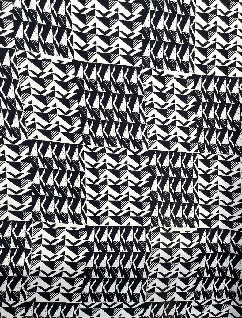 Lightweight  satin fabric by the yard -Black and off white triangle squared print