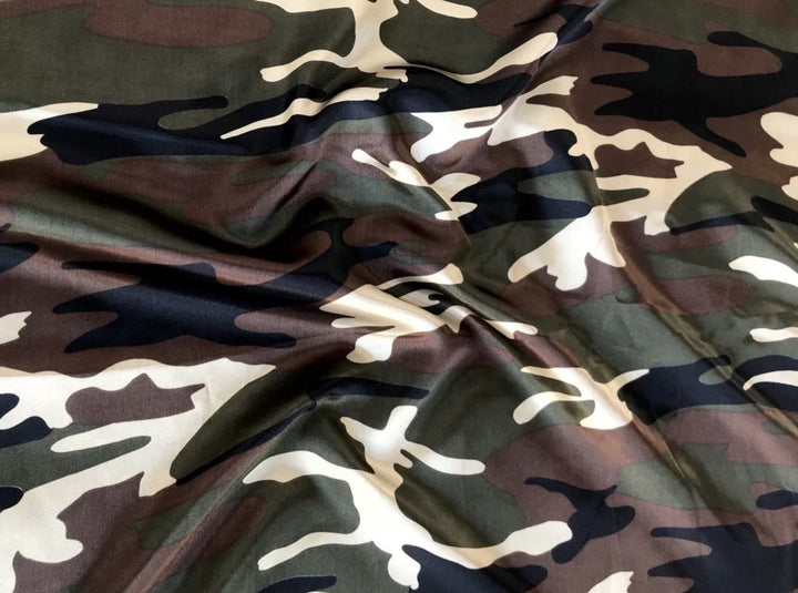 Charmeuse Satin Fabric by the yard -  Green black Camouflage print