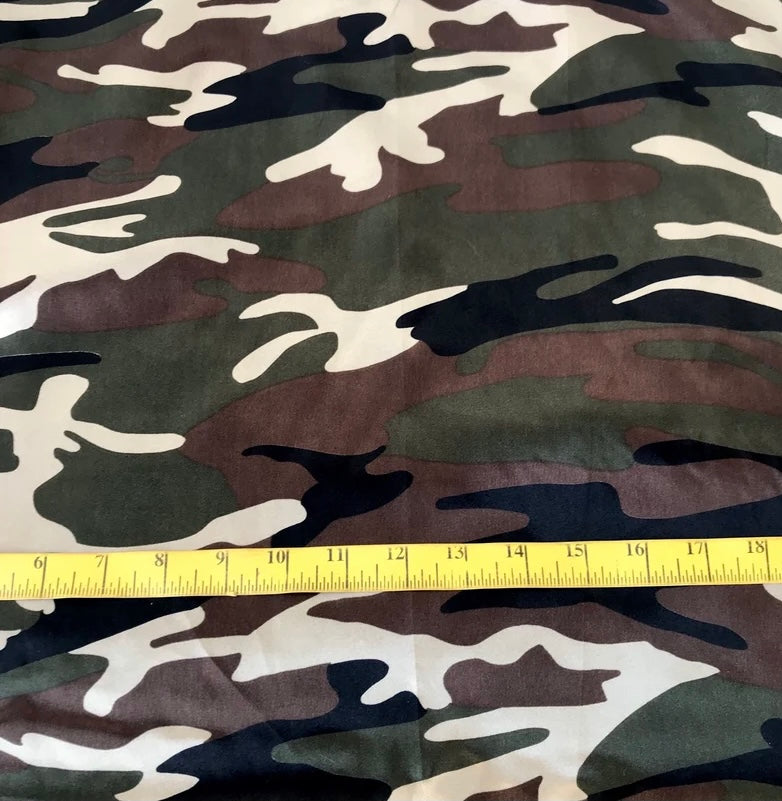 Charmeuse Satin Fabric by the yard -  Green black Camouflage print