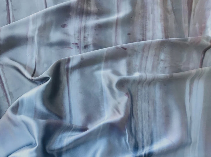 Charmeuse Satin Fabric by the yard -  Blue gray tie dye border print