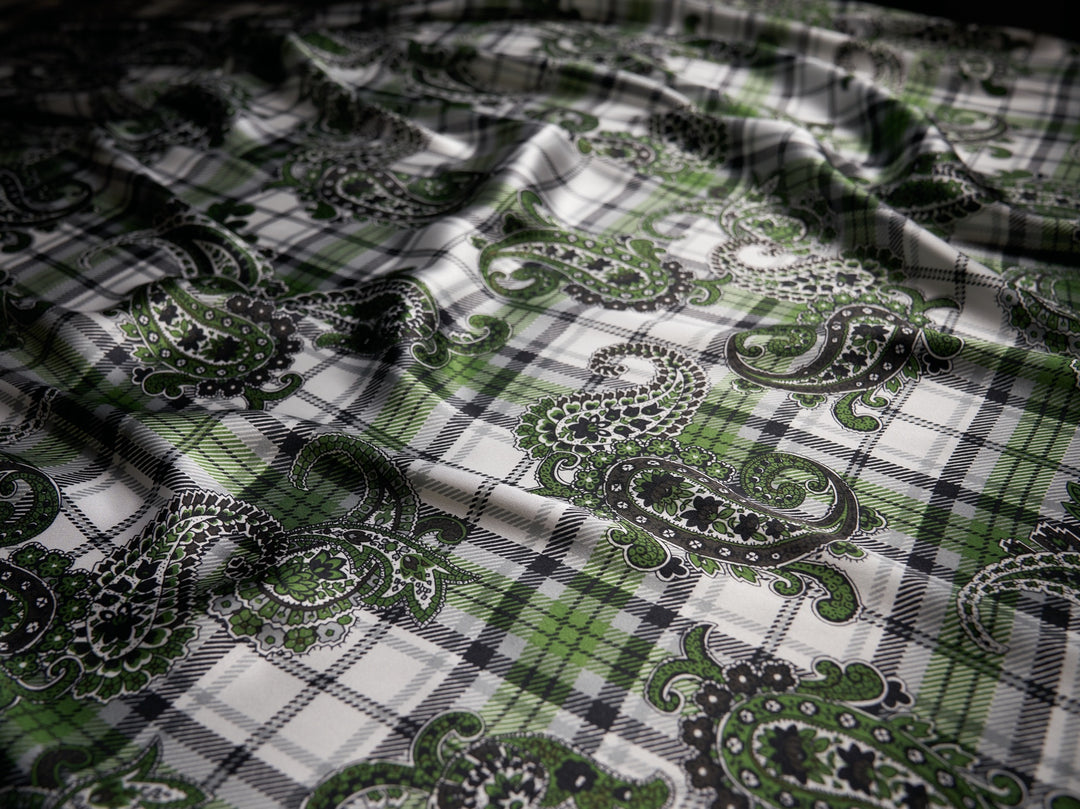 black and green paisley plaid print