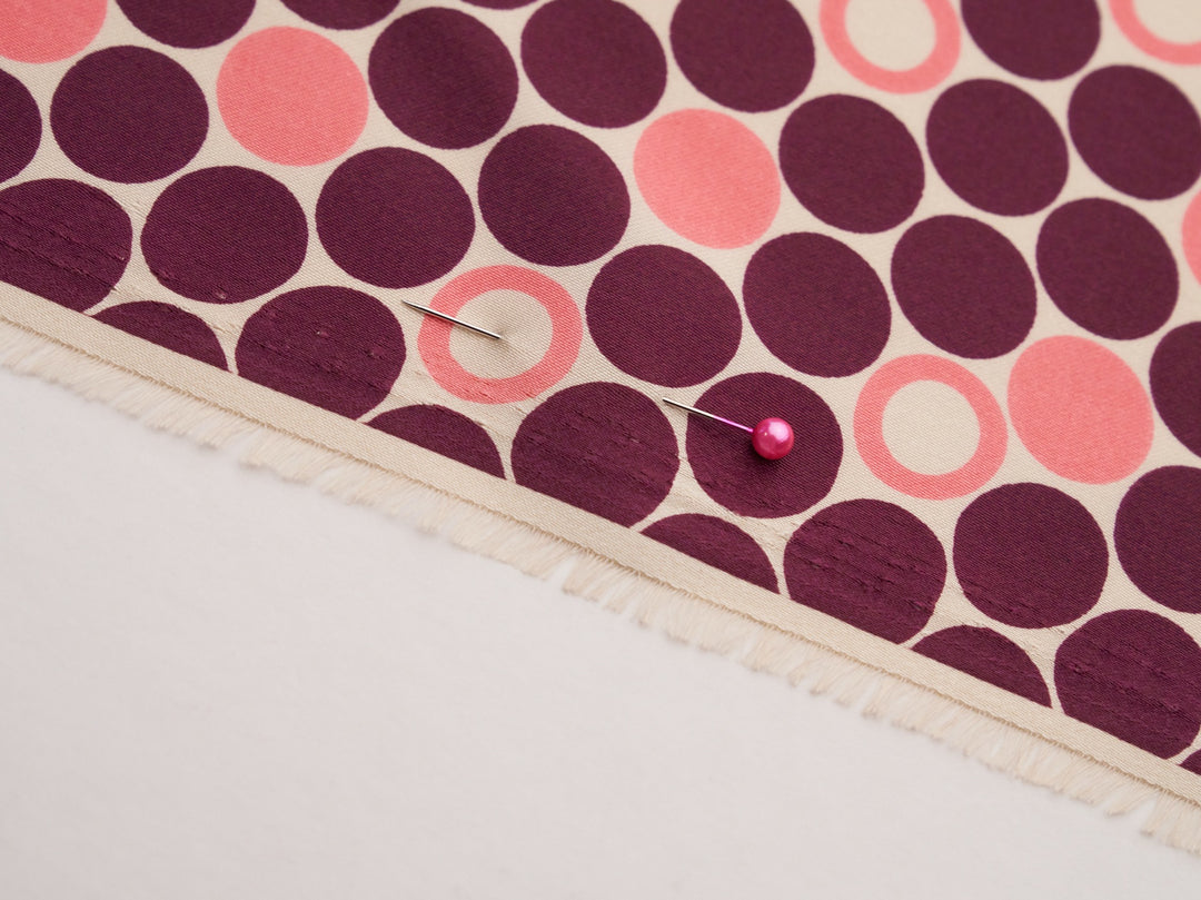 Charmeuse Satin fabric by the yard - Plum and pink polka dots