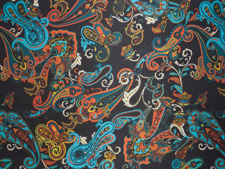 Charmeuse satin fabric by the yard. Classic Paisley print