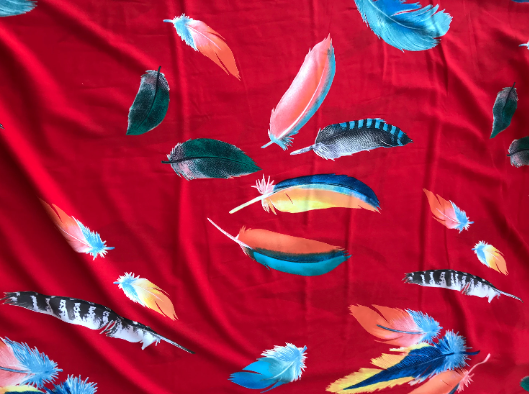 Woolpeach fabric by the yard - Colorful Red feathers