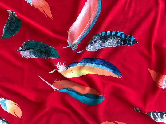 Woolpeach fabric by the yard - Colorful Red feathers