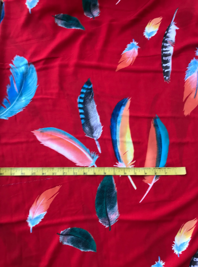 Woolpeach fabric by the yard - Colorful Red feathers