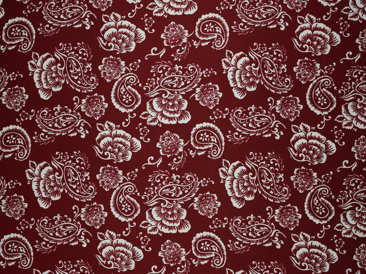 Paisley charmeuse satin fabric by the yard -  Burgundy floral paisley