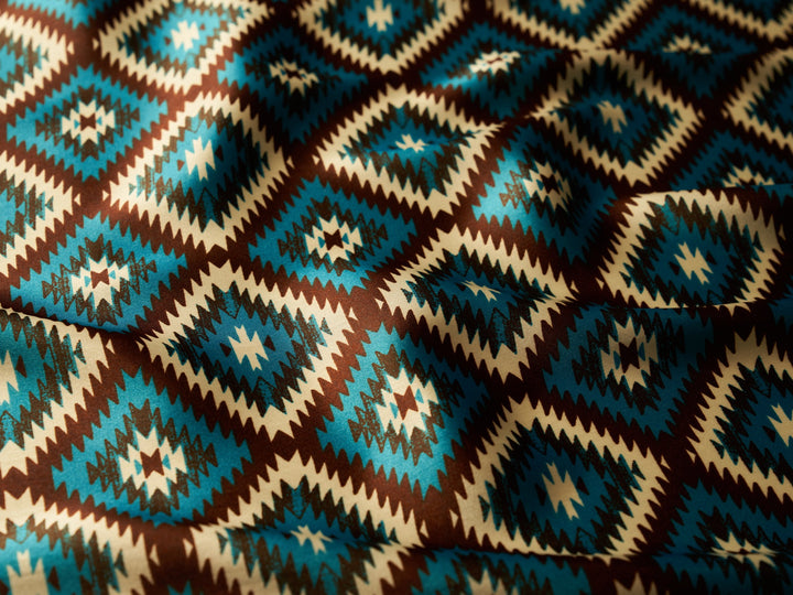 Charmeuse satin fabric by the yard - Aztec Boho Fabric