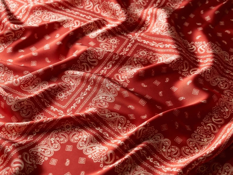 Charmeuse satin fabric by the yard - Bandana Print