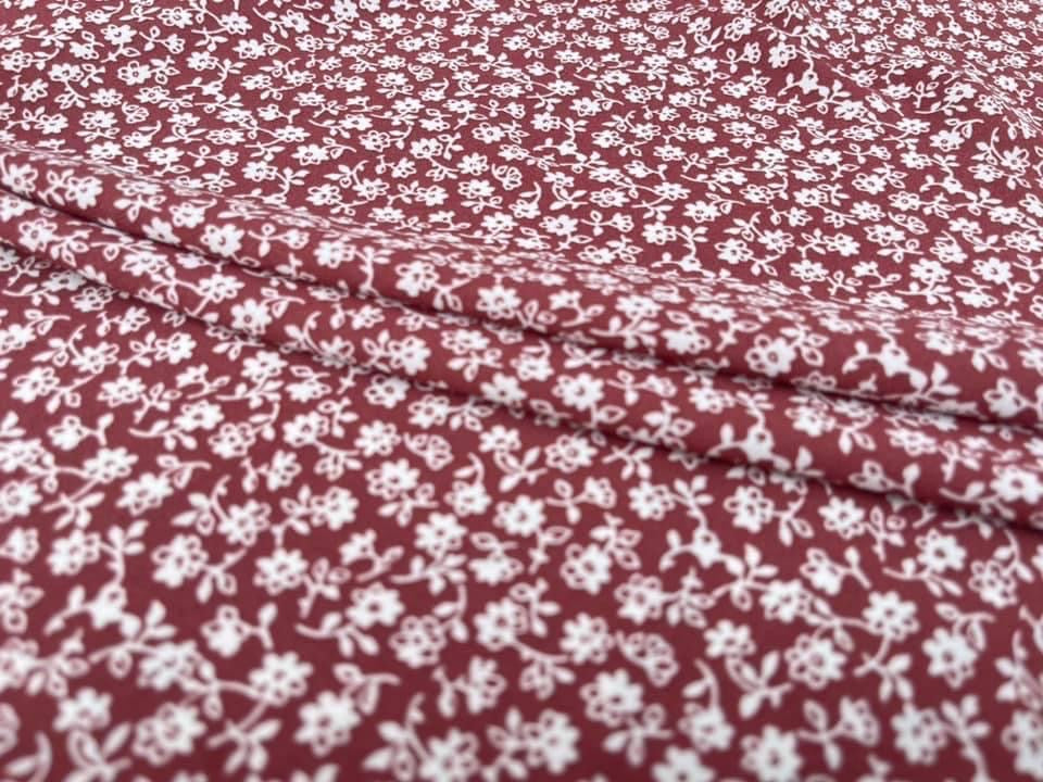 Wooldobby Florals fabric by the yard - Burgundy and off white floral print