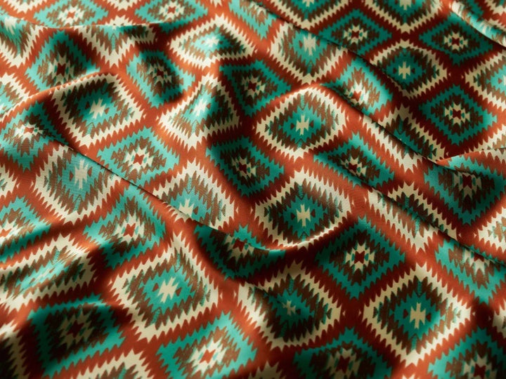 Charmeuse satin fabric by the yard - Aztec Boho Fabric