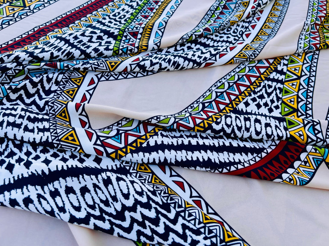 Woolpeach Tribal fabric by the yard - White yellow red blue green Aztec Tribal