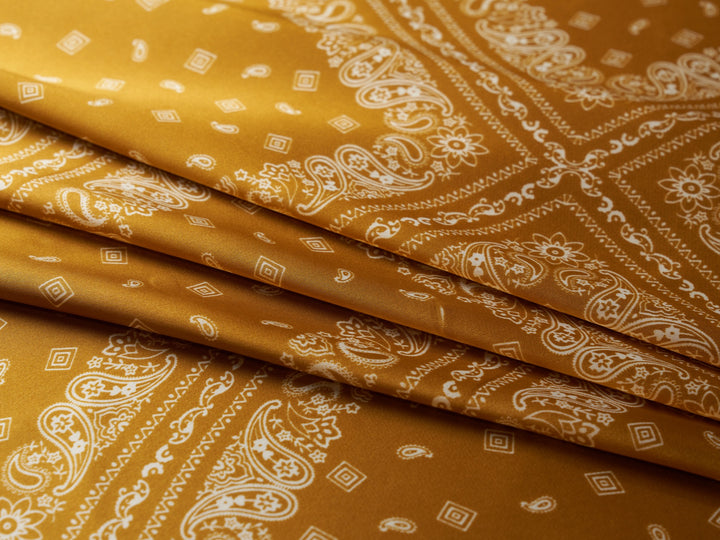 Charmeuse satin fabric by the yard - Mustard  Bandana Print