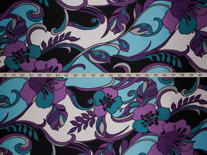 Charmeuse Satin fabric by the yard - Purple and teal Pucci inspired floral