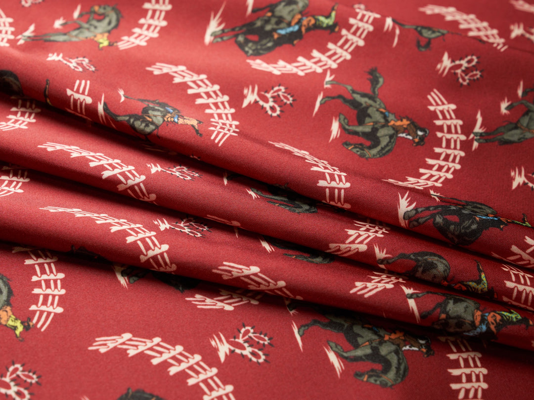 Charmeuse Satin sublimation print fabric by the yard - Red western rodeo inspired print