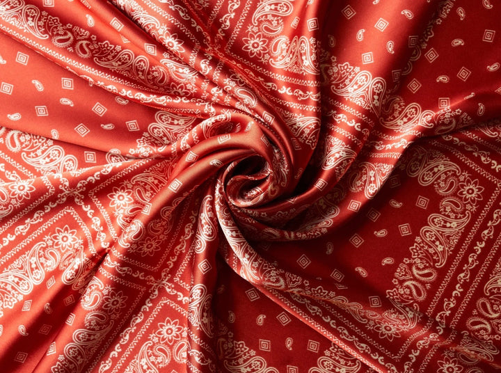 Charmeuse satin fabric by the yard - Bandana Print