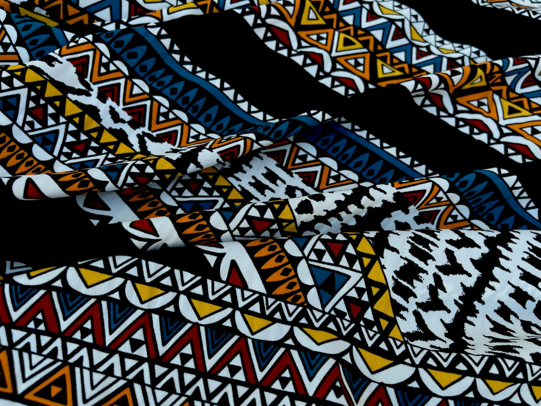 Woolpeach Tribal fabric by the yard - Black white yellow red blue Aztec Tribal