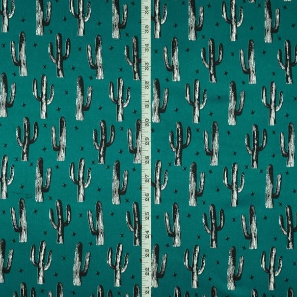 Charmeuse Satin print fabric by the yard - Cactus and dainty stars - western print