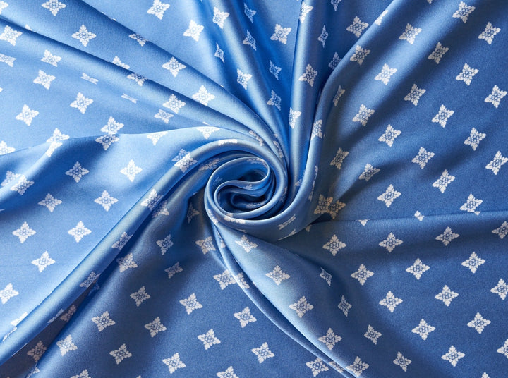 Charmeuse satin fabric by the yard - Blue and white diamond print