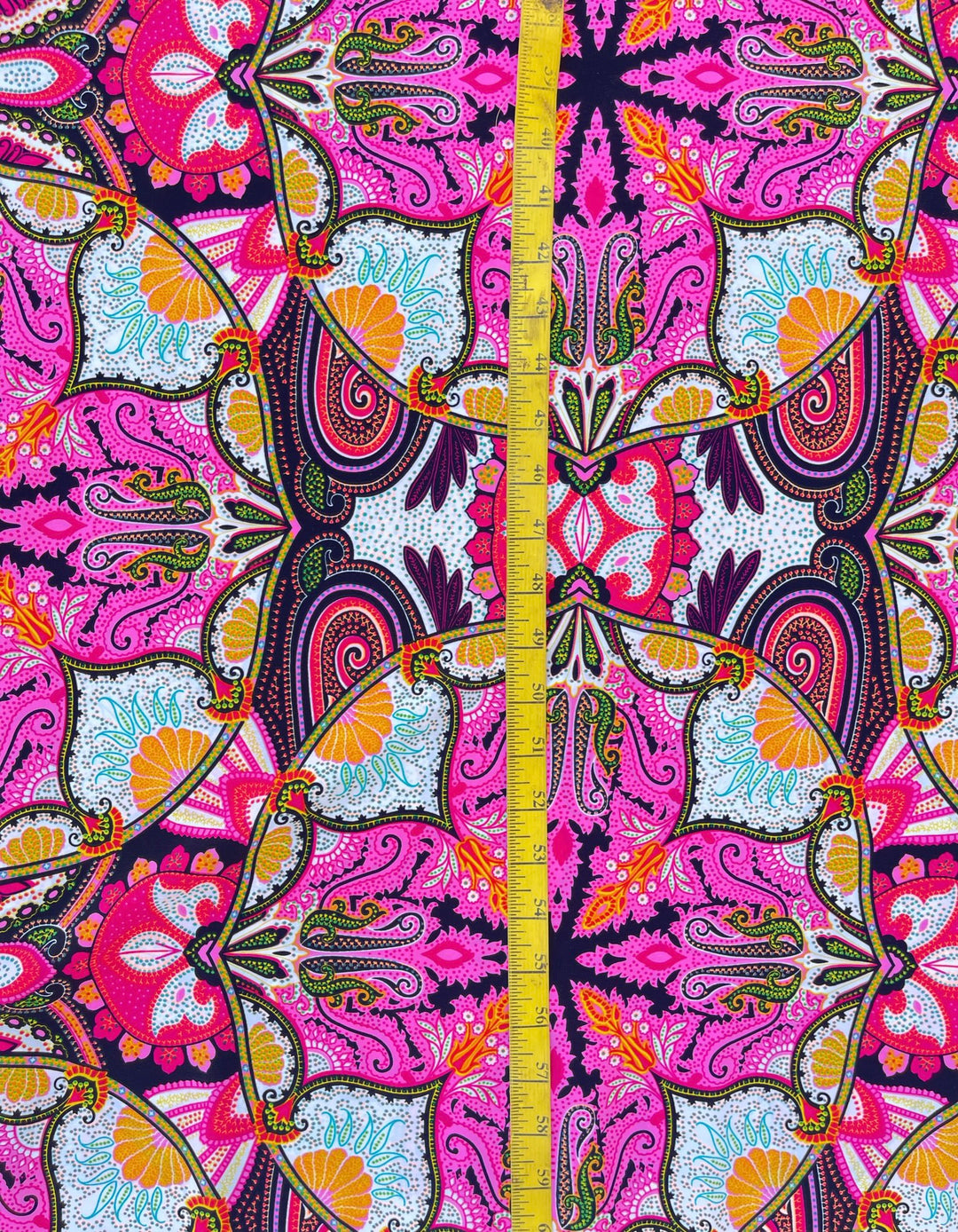 Peachskin  fabric by the yard - pink blue orange green and yellow floral paisley