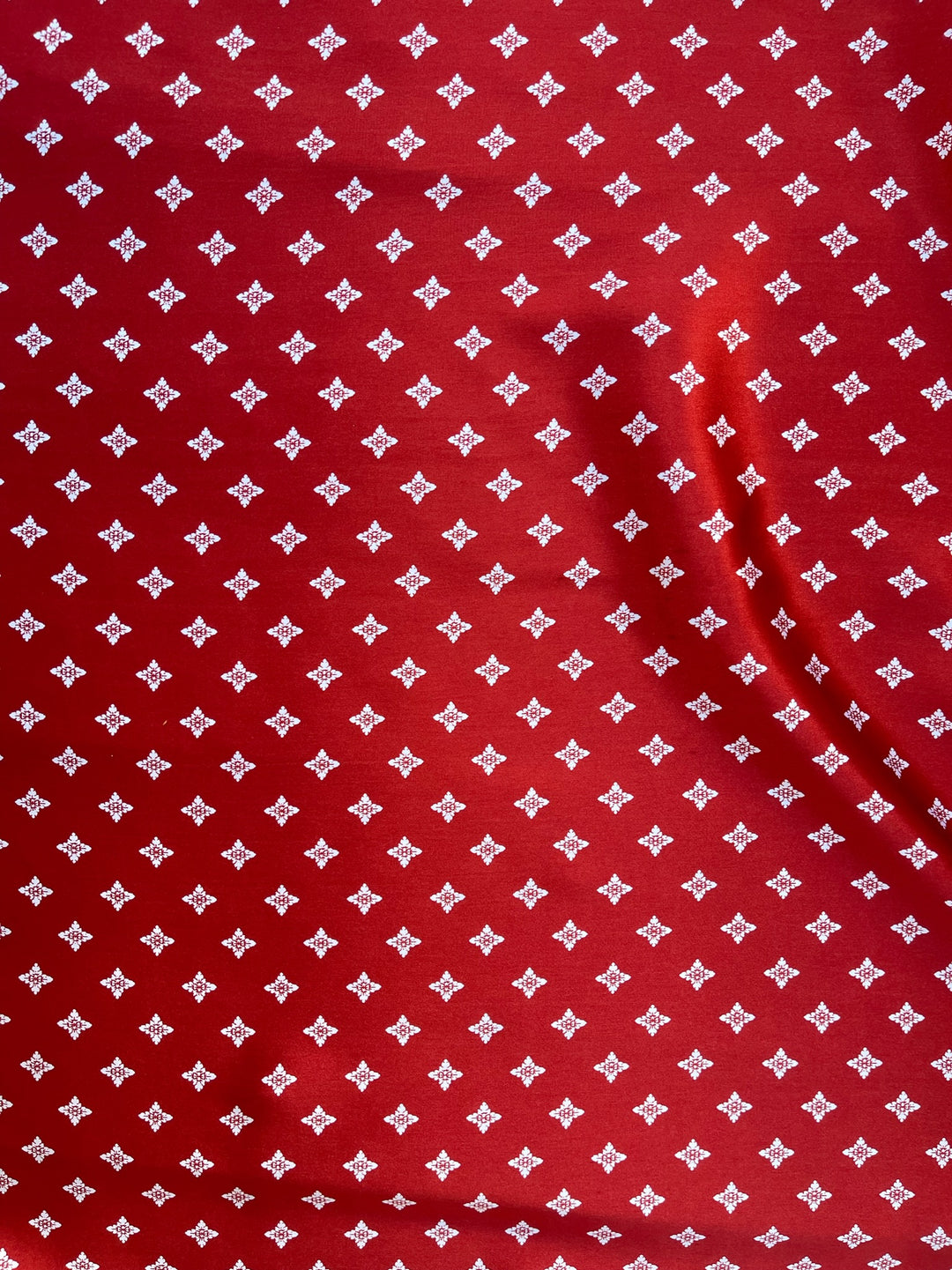 Charmeuse satin fabric by the yard - Red and white diamond print