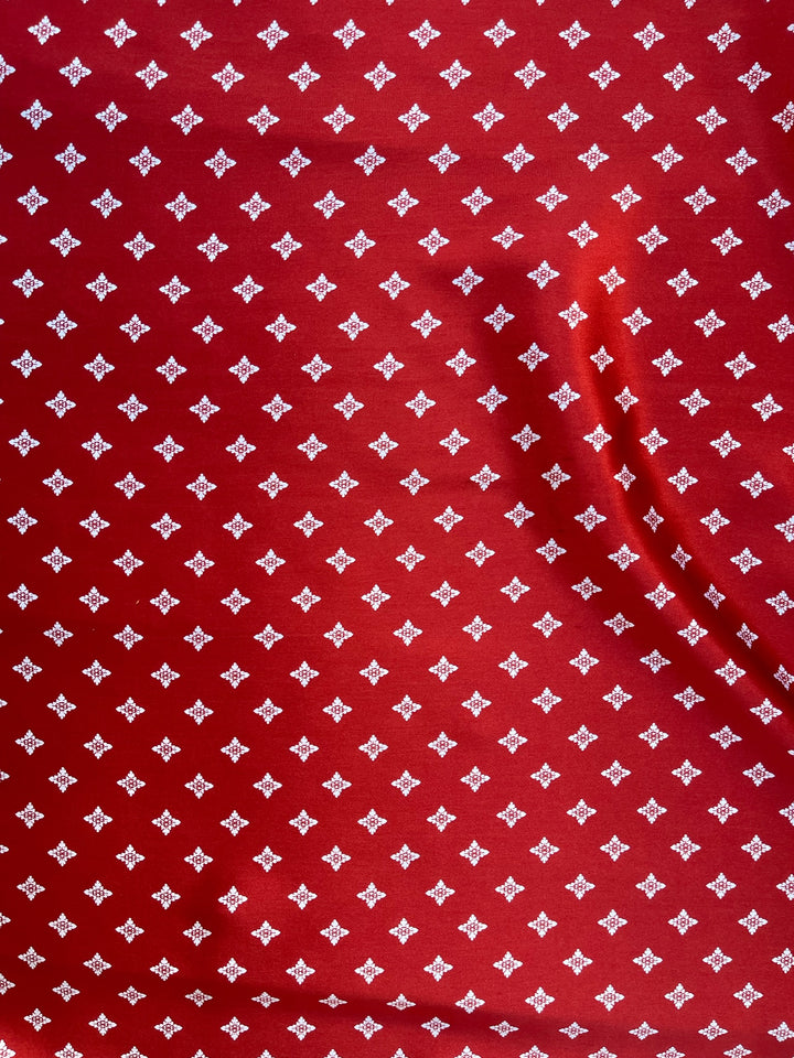 Charmeuse satin fabric by the yard - Red and white diamond print