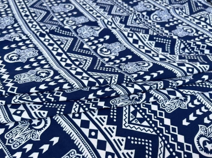 Woolpeach tribal boho fabric by the yard - Navy white tribal hamsa print