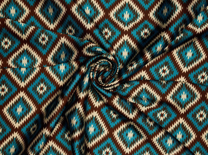 Charmeuse satin fabric by the yard - Aztec Boho Fabric