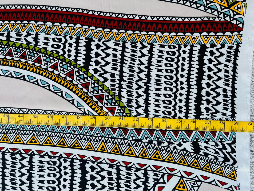 Woolpeach Tribal fabric by the yard - White yellow red blue green Aztec Tribal