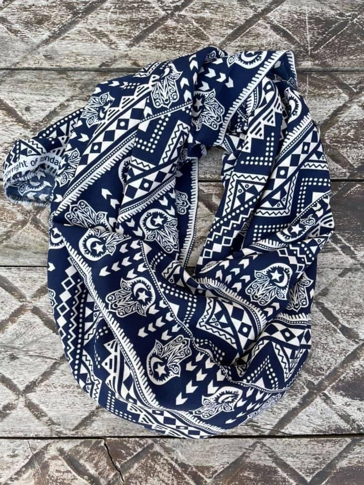 Woolpeach tribal boho fabric by the yard - Navy white tribal hamsa print