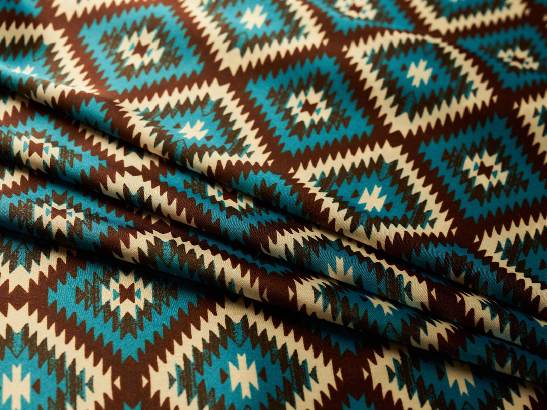 Charmeuse satin fabric by the yard - Aztec Boho Fabric