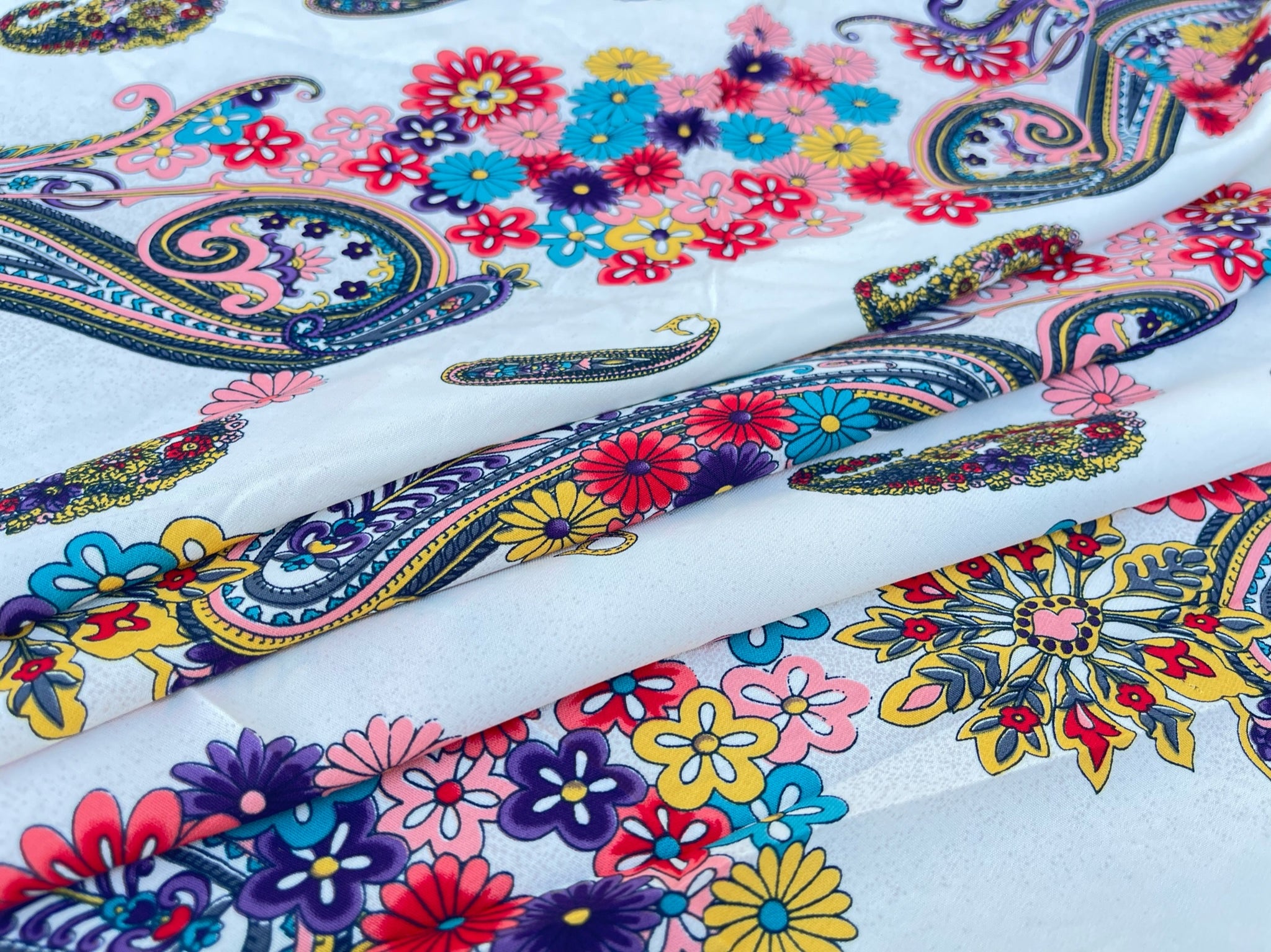 Woolpeach Paisley fabric by the yard - Pink purple red yellow blue pai ...