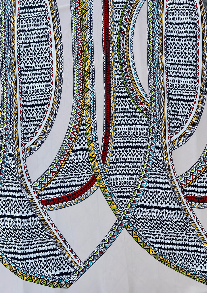 Woolpeach Tribal fabric by the yard - White yellow red blue green Aztec Tribal