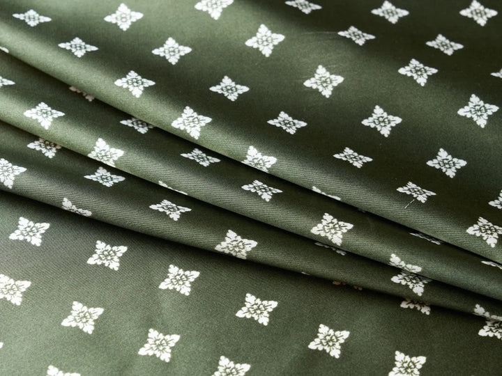 Charmeuse satin fabric by the yard - Green and white diamond print