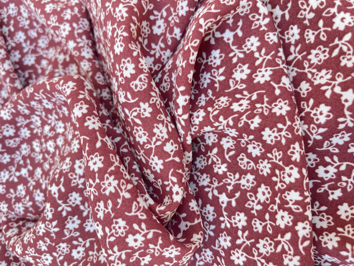 Wooldobby Florals fabric by the yard - Burgundy and off white floral print