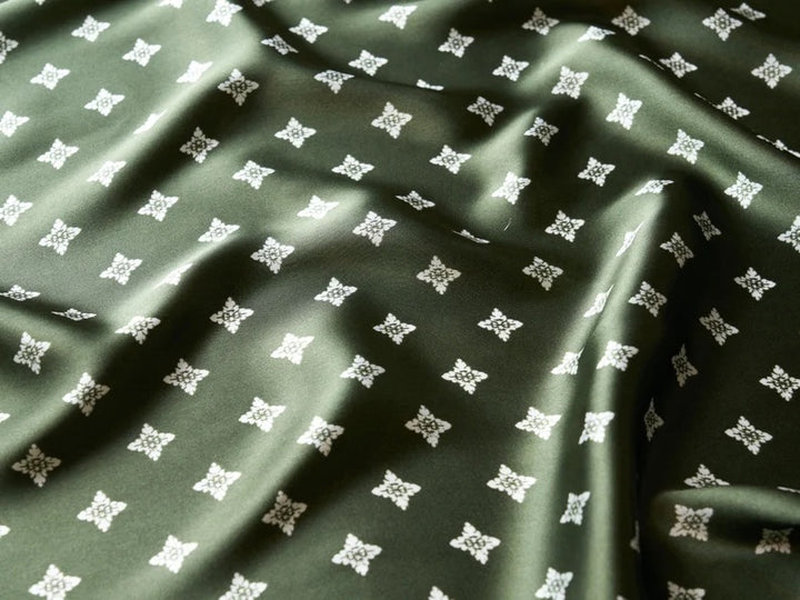 Charmeuse satin fabric by the yard - Green and white diamond print