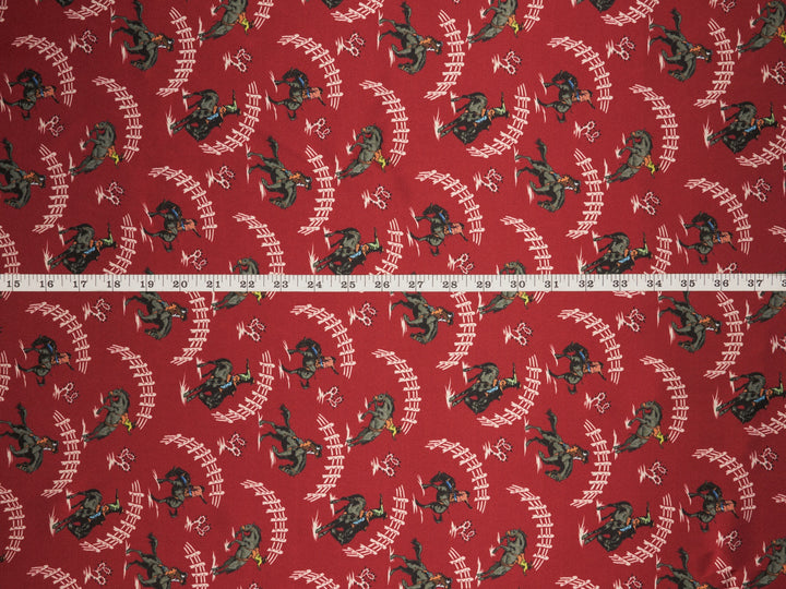 Charmeuse Satin sublimation print fabric by the yard - Red western rodeo inspired print