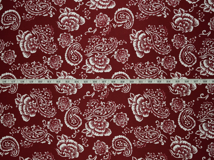 Paisley charmeuse satin fabric by the yard -  Burgundy floral paisley