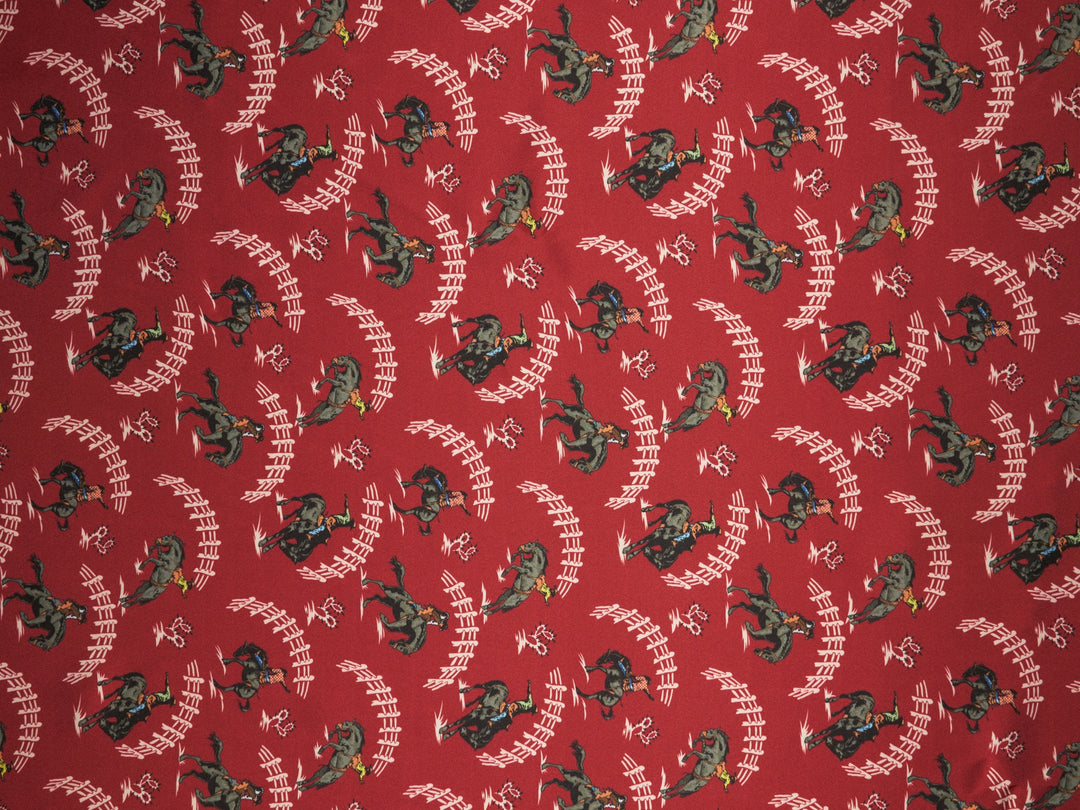 Charmeuse Satin sublimation print fabric by the yard - Red western rodeo inspired print