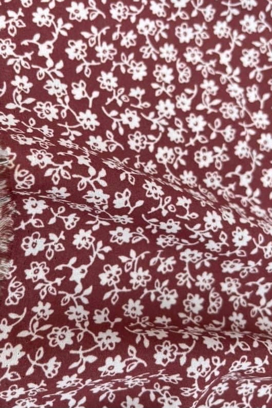 Wooldobby Florals fabric by the yard - Burgundy and off white floral print