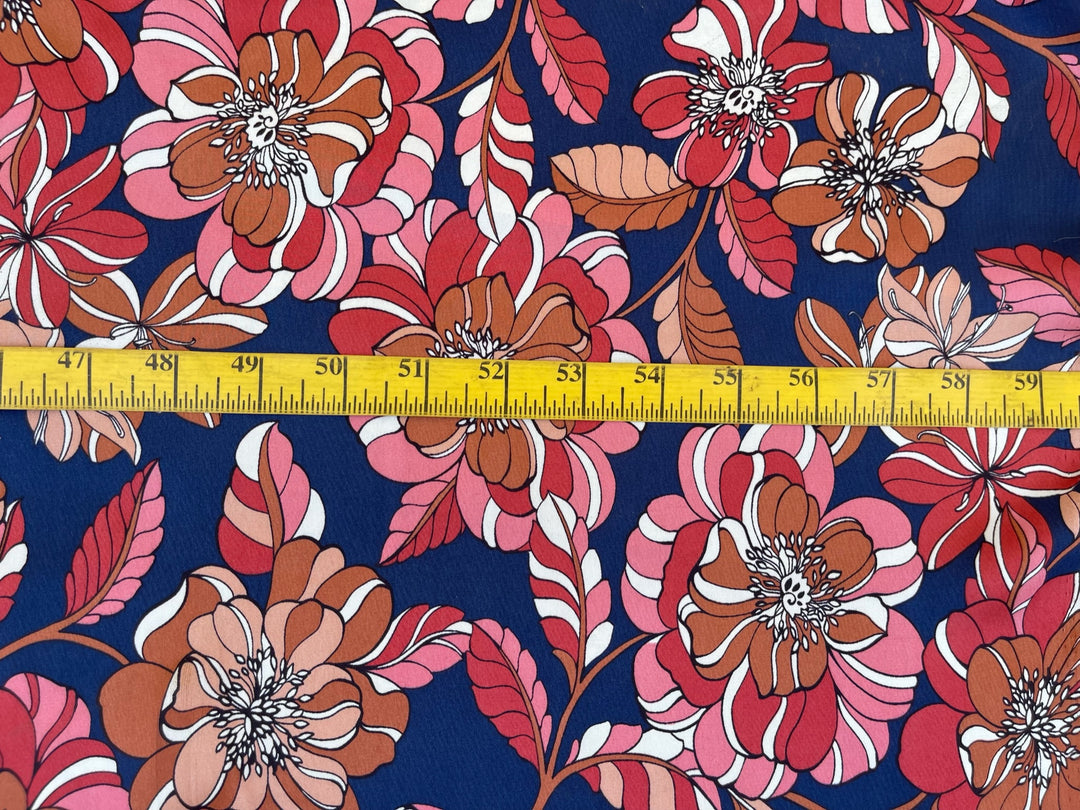 Lightweight  satin fabric by the yard - Navy floral