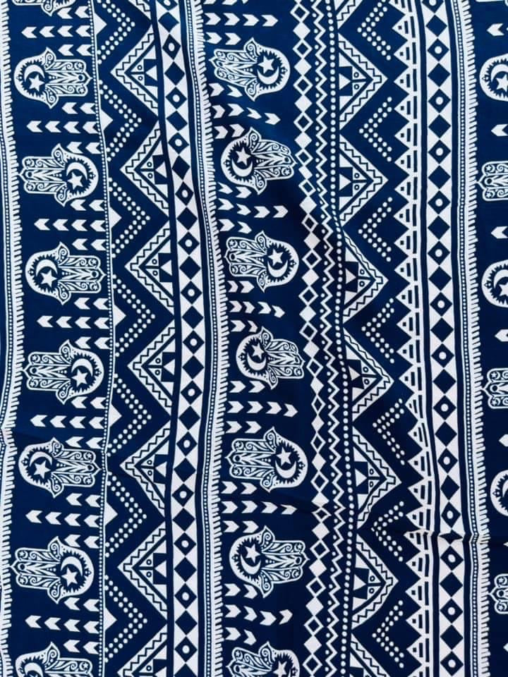 Woolpeach tribal boho fabric by the yard - Navy white tribal hamsa print