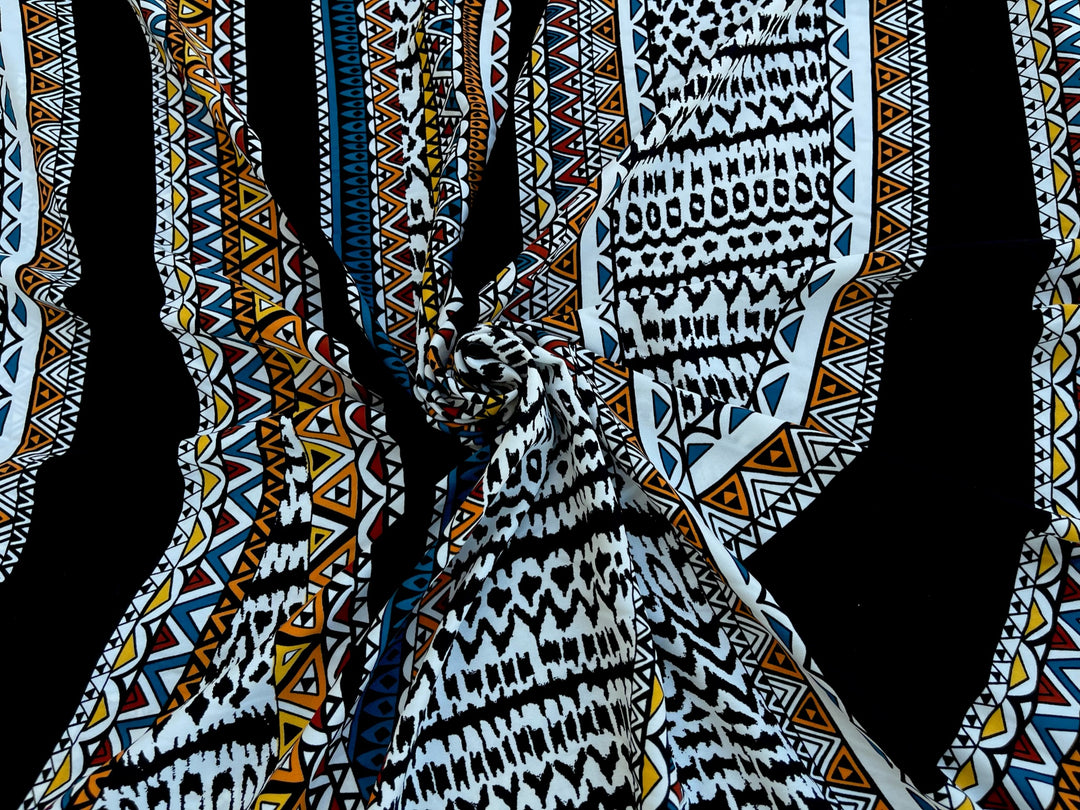 Woolpeach Tribal fabric by the yard - Black white yellow red blue Aztec Tribal