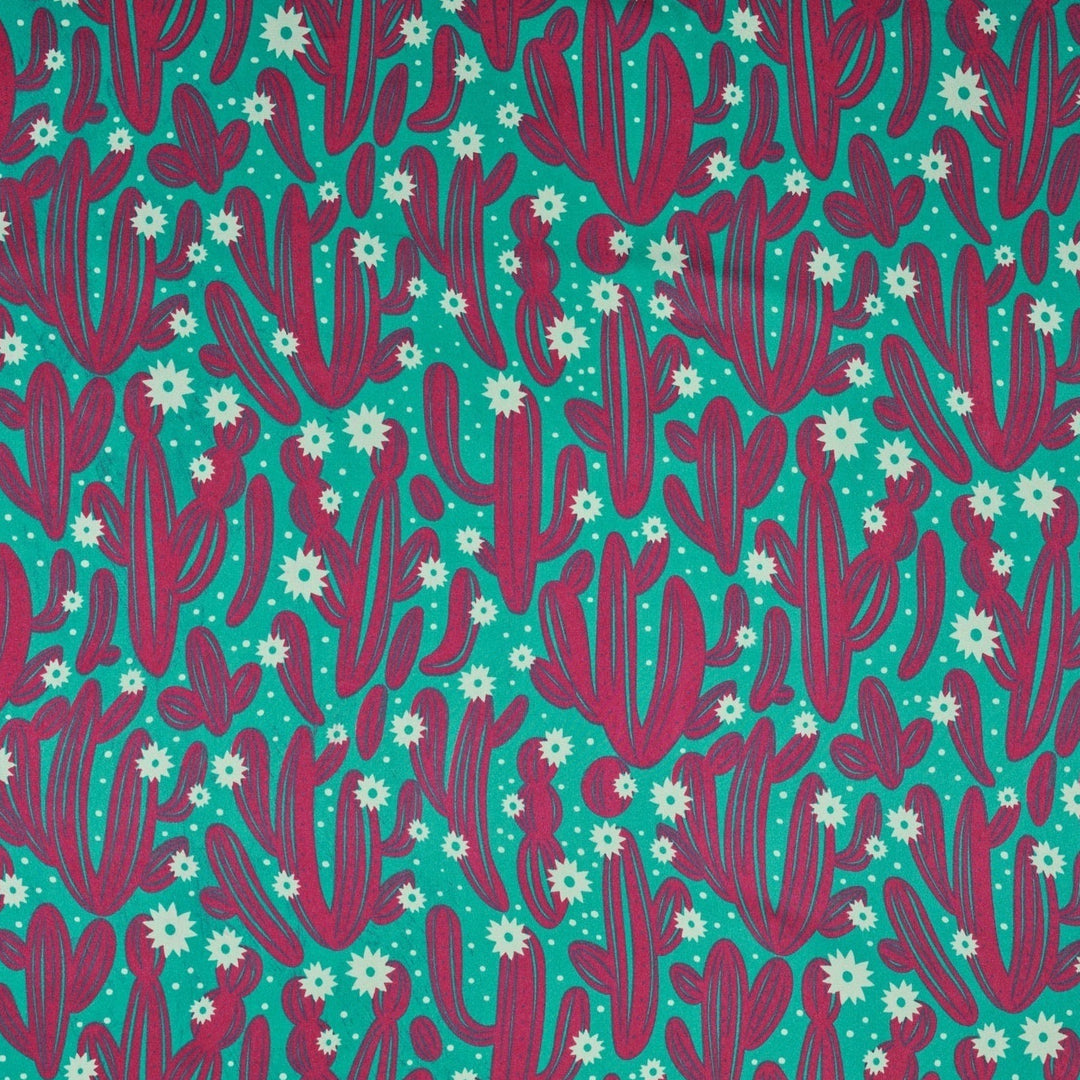 Charmeuse Satin print fabric by the yard - Cactus and dainty flowers - western print