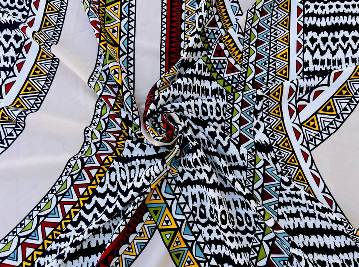 Woolpeach Tribal fabric by the yard - White yellow red blue green Aztec Tribal