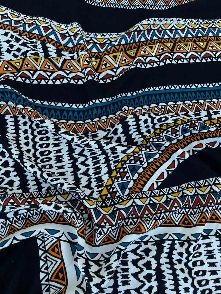 Woolpeach Tribal fabric by the yard - Black white yellow red blue Aztec Tribal