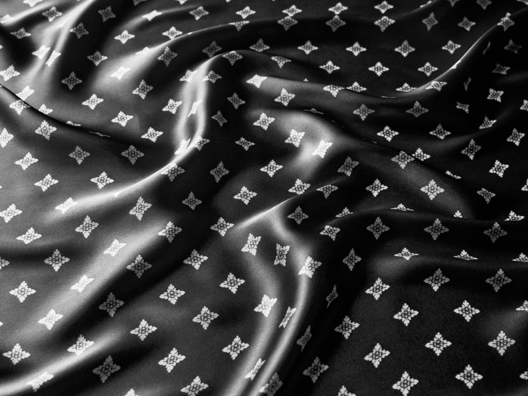 Charmeuse satin fabric by the yard - Black Diamond Print – MONSARFABRICS